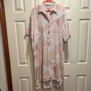 Ivy Jane Tan and Cream Patterned Midi Dress Tunic BoHo M/L Festival summer fall